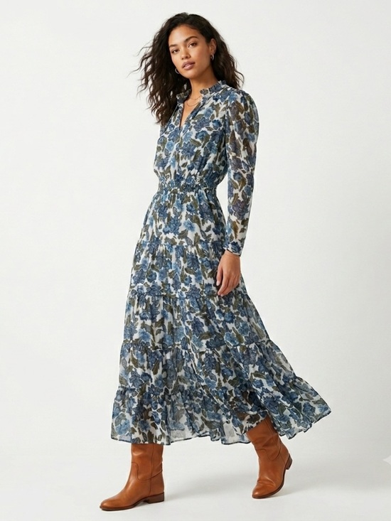 Misa Los Angeles Dresses & Skirts - MISA Los Angeles Vida Maxi Dress Smocked Floral Lurex Blue Green L